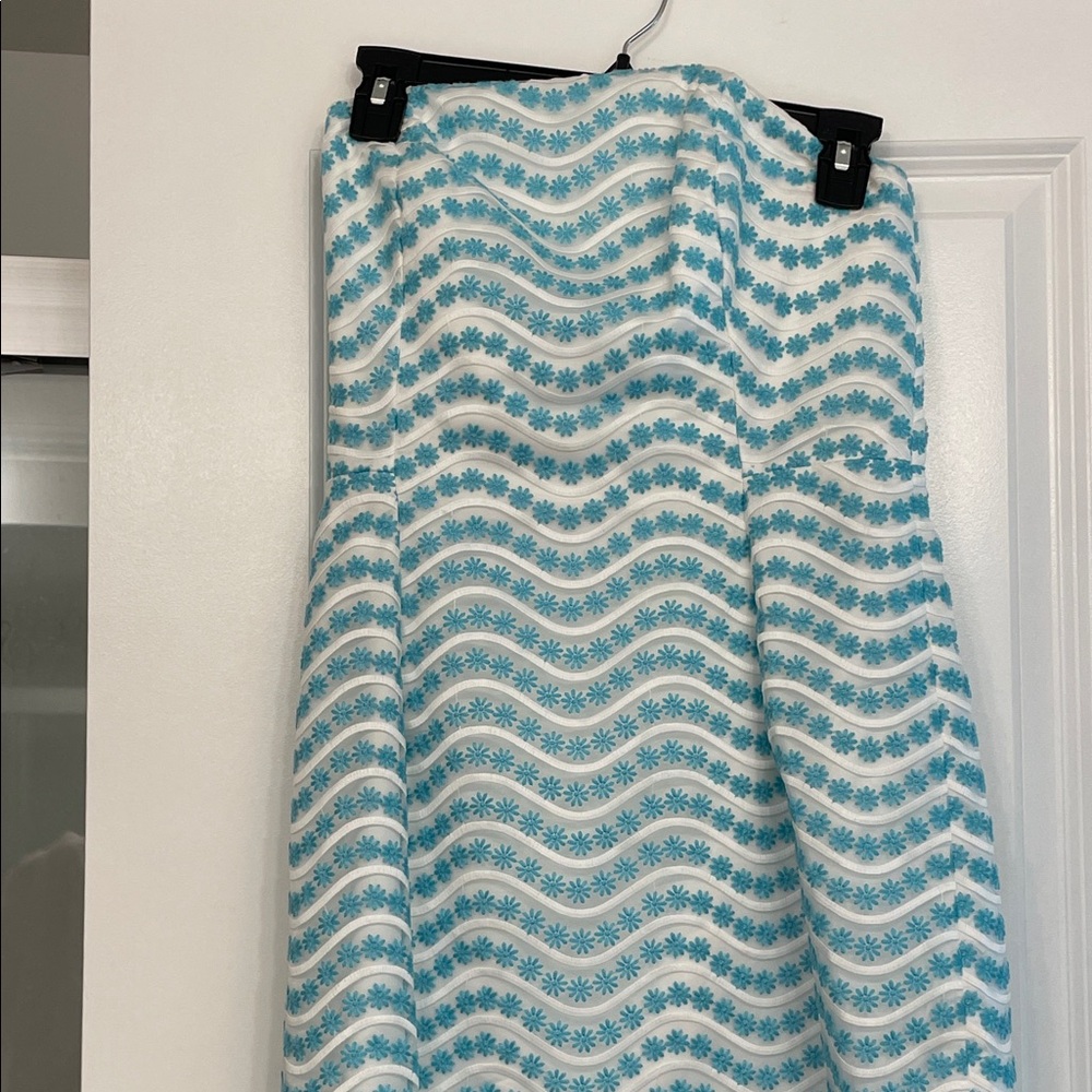 Lilly Pulitzer Teal and White A-Line Strapless Dress